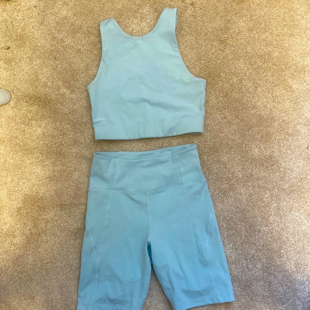 Girlfriend collective blue activewear set
